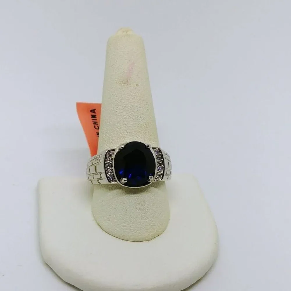 Ring Simulated Diamond and Blue Sapphire Size